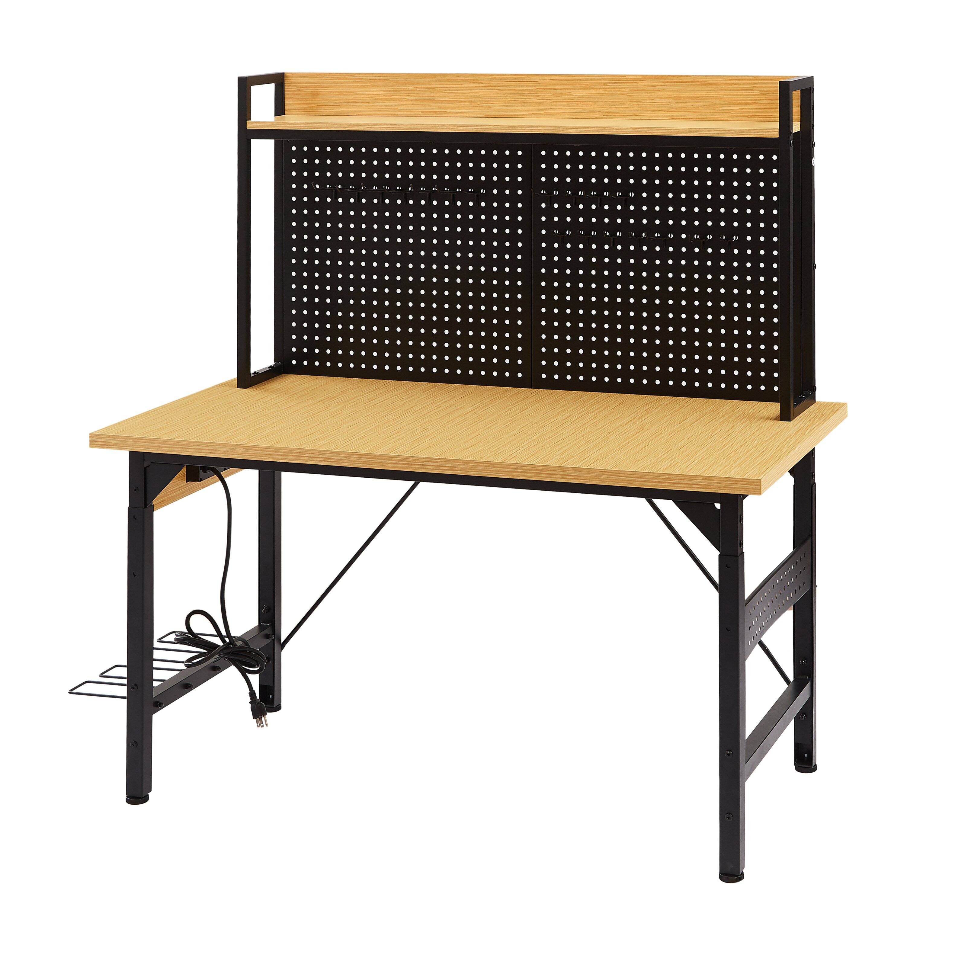 Alt View 9. LOVMOR - 48 inch Adjustable Rolling Workbench with Pegboard USB Outlet Hooks and Shelf for Garage Workshop Home.