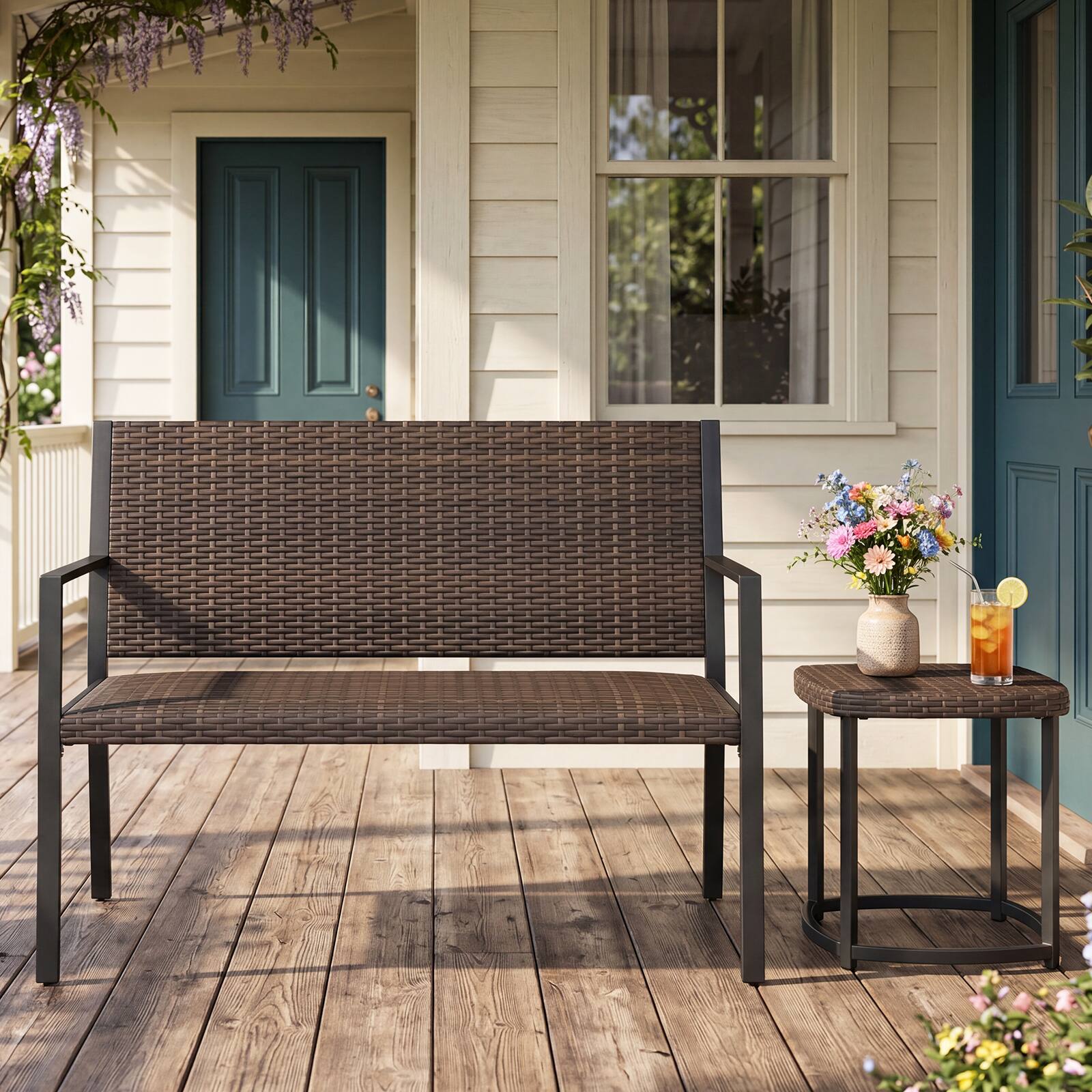 Alt View 4. Gymax - Gymax Patio Wicker Loveseat w/Soft Sponge Seat 800 LBS Heavy Duty Outdoor Bench - Brown.