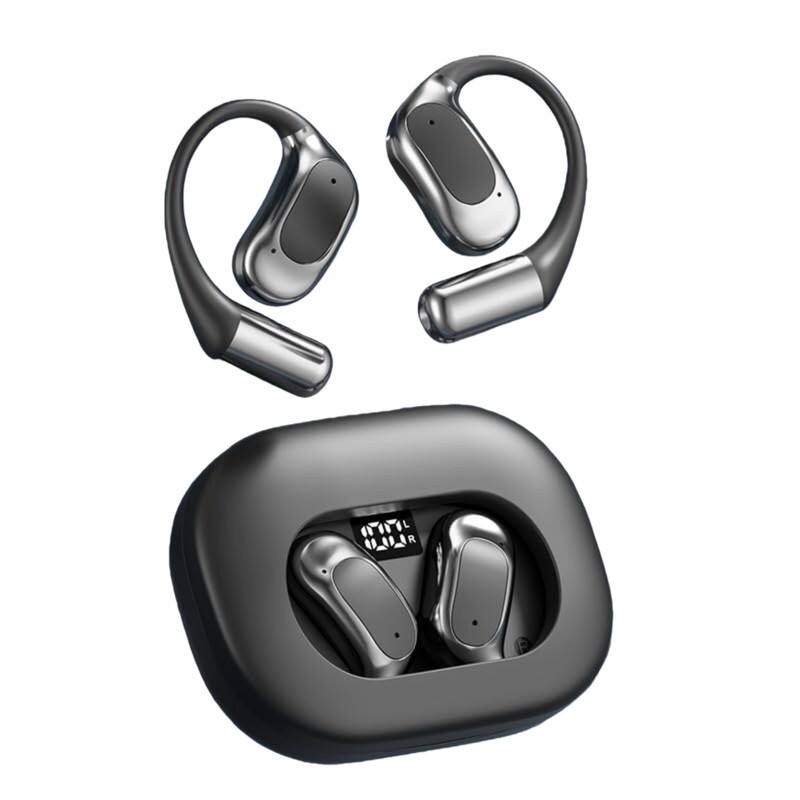 Front. RISOKEYS - Open Ear Headphones Wireless Bluetooth Earphones with Touch Control Sport Ear Buds for Workouts Running,Black.