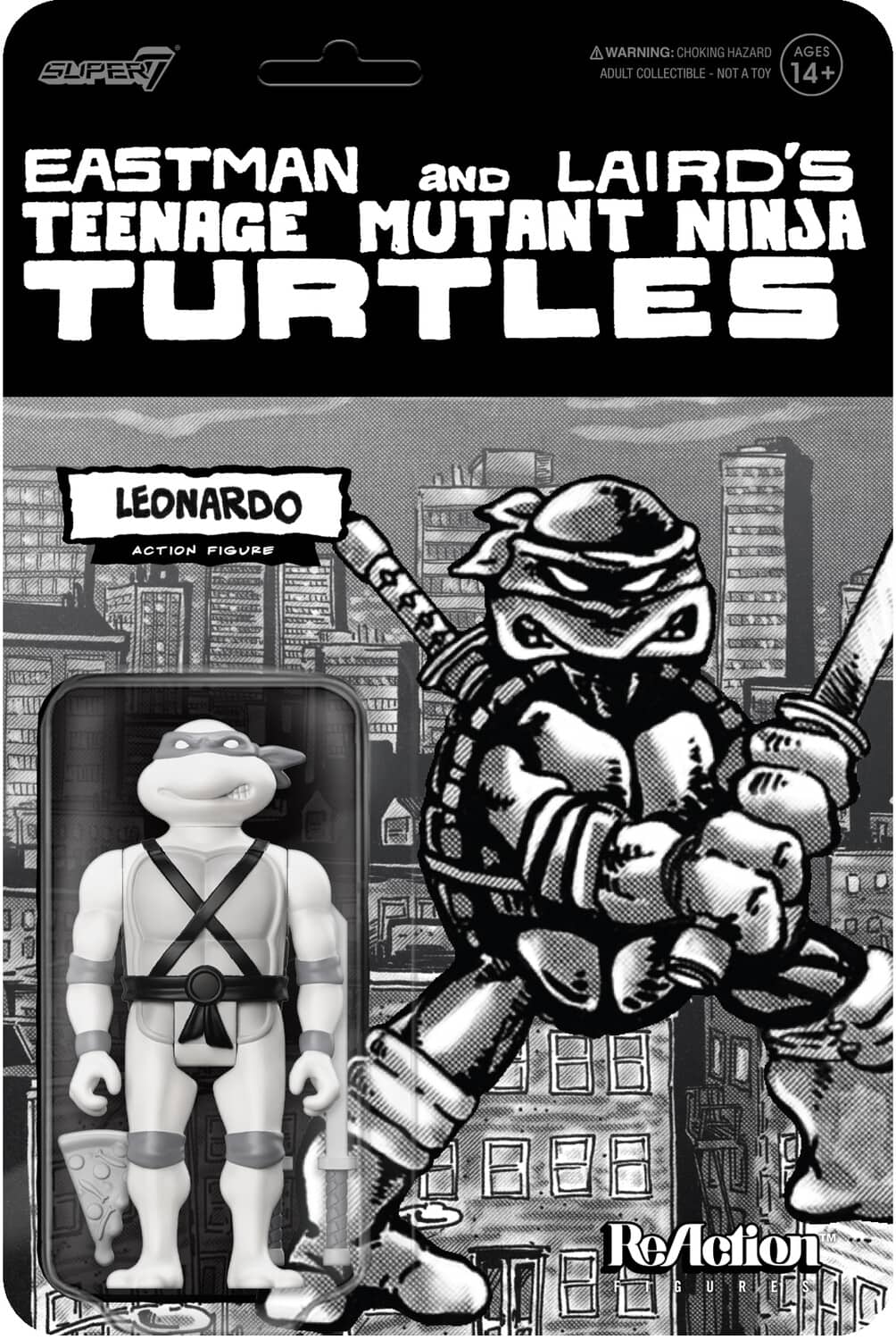 Super7 - Teenage Mutant Ninja Turtles - Reaction Wv9 - Leonardo (Comic Greyscale) - COLLECTABLES - Multicolor