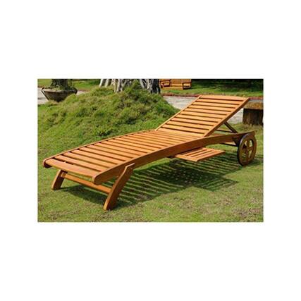 Front. International Caravan - International Caravan Royal Tahiti Outdoor Wood Chaise Lounge with Wheels - Brown Stain.