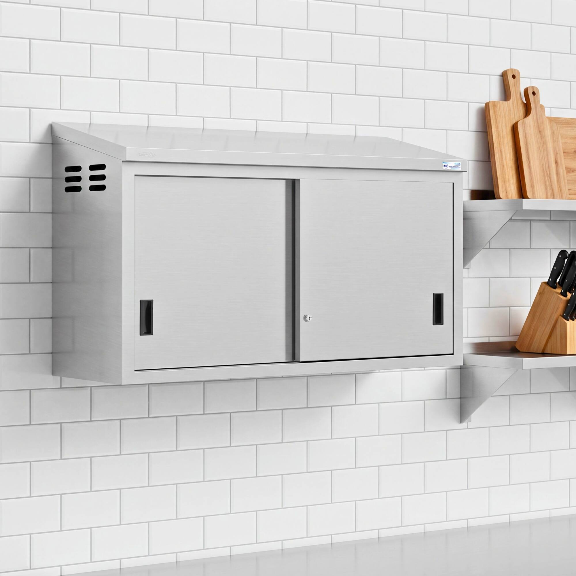 Back. Koolmore - 60 Inch Stainless Steel Commercial Wall Cabinet With Sliding Doors 15x60 NSF - Stainless-Steel.