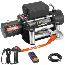 VEVOR - Electric Winch, 12000 lbs Load Capacity, 12V DC Truck Winch with Φ0.36 in x 80 ft Steel Rope - Black