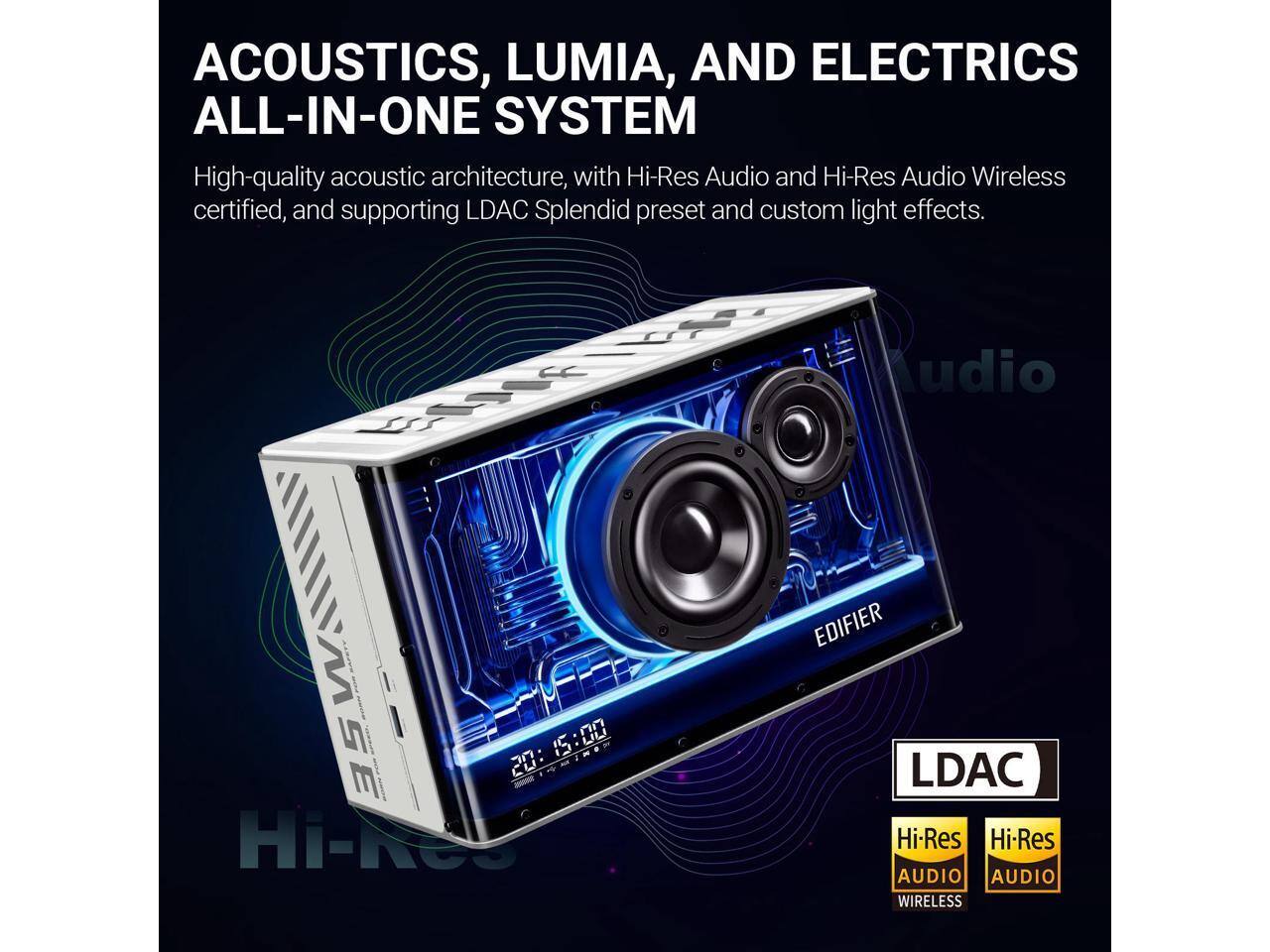 ACOUSTICS, LUMIA, AND ELECTRICS ALL-IN-ONE SYSTEM

High-quality acoustic architecture, with Hi-Res Audio and Hi-Res Audio Wireless certified, and supporting LDAC Splendid preset and custom light effects.

CS Audio M 35WV 20:15:00

TOMINEN

Hi-Reu EDIFIER

LDAC

Hi-Res AUDIO

Hi-Res AUDIO WIRELESS