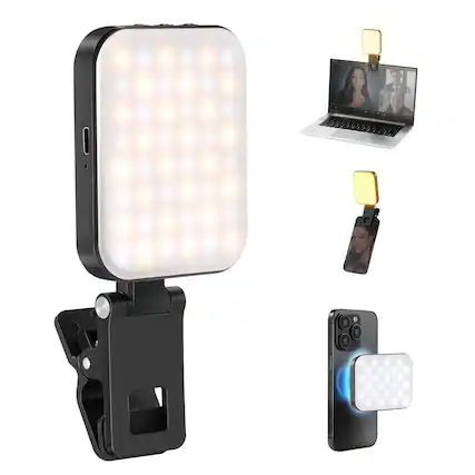 Front. Neewer - MagSafe Magnetic Selfie Light for iPhone 16/15 Pro Max - Clip-On Fill Light for Video Calls & Streaming - Black.