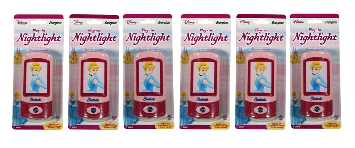 Red - CASE PACK of 6 Disney Princess Cinderella Plug-in Nightlight - lead the way for your child with a path of night lights - Multi