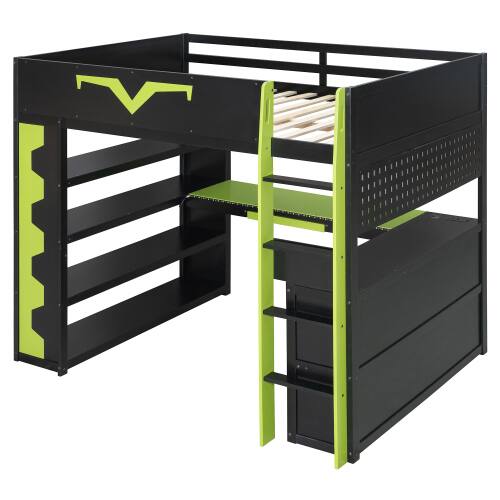Alt View 1. Anysun - Full Size Gaming Loft Bed with Desk & RGB Lights - Pro-Gamer Bed with Power Outlet, Bookshelf, Pegboard & Storage Drawer - Green.