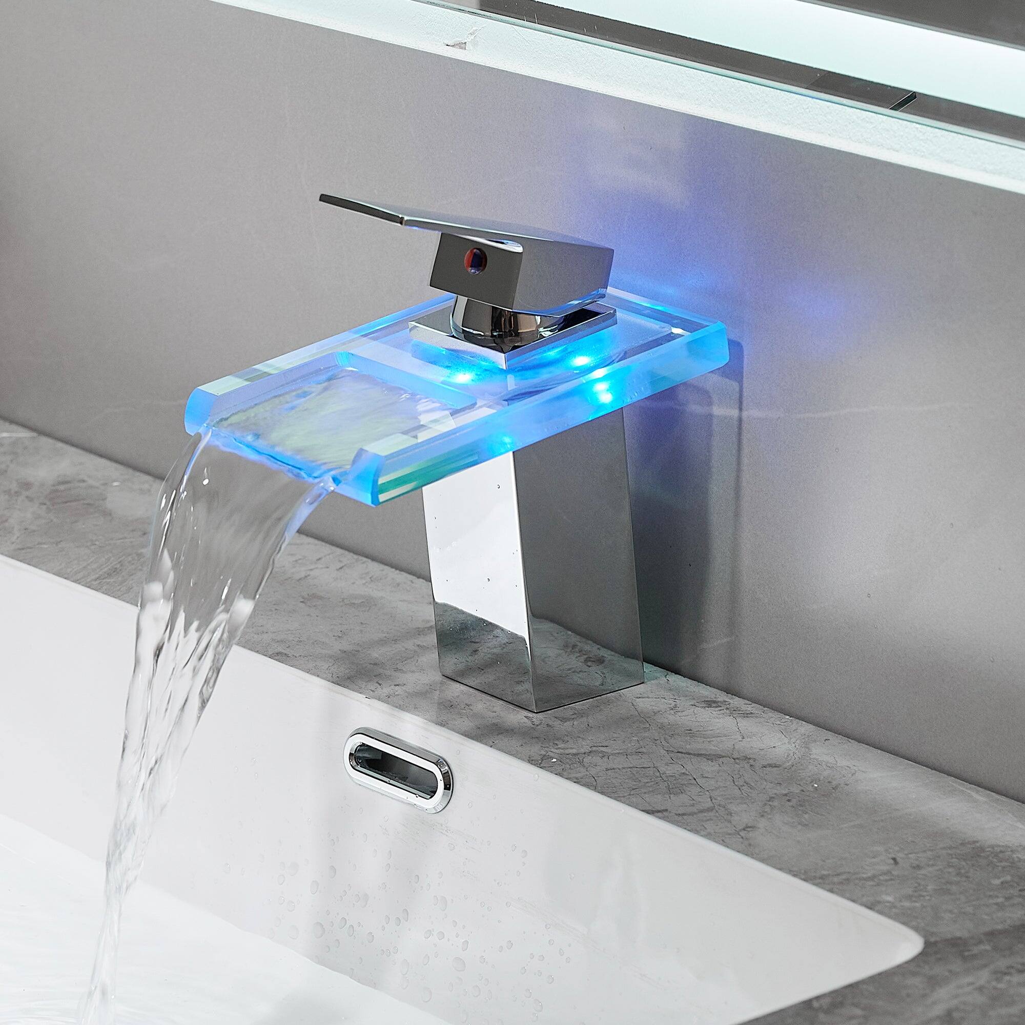 Alt View 6. Boyel Living - Waterfall Single Handle Single Hole Bathroom Faucet Chrome with LED Temperature Sensor and Supply Hoses Easy Install - Chrome.