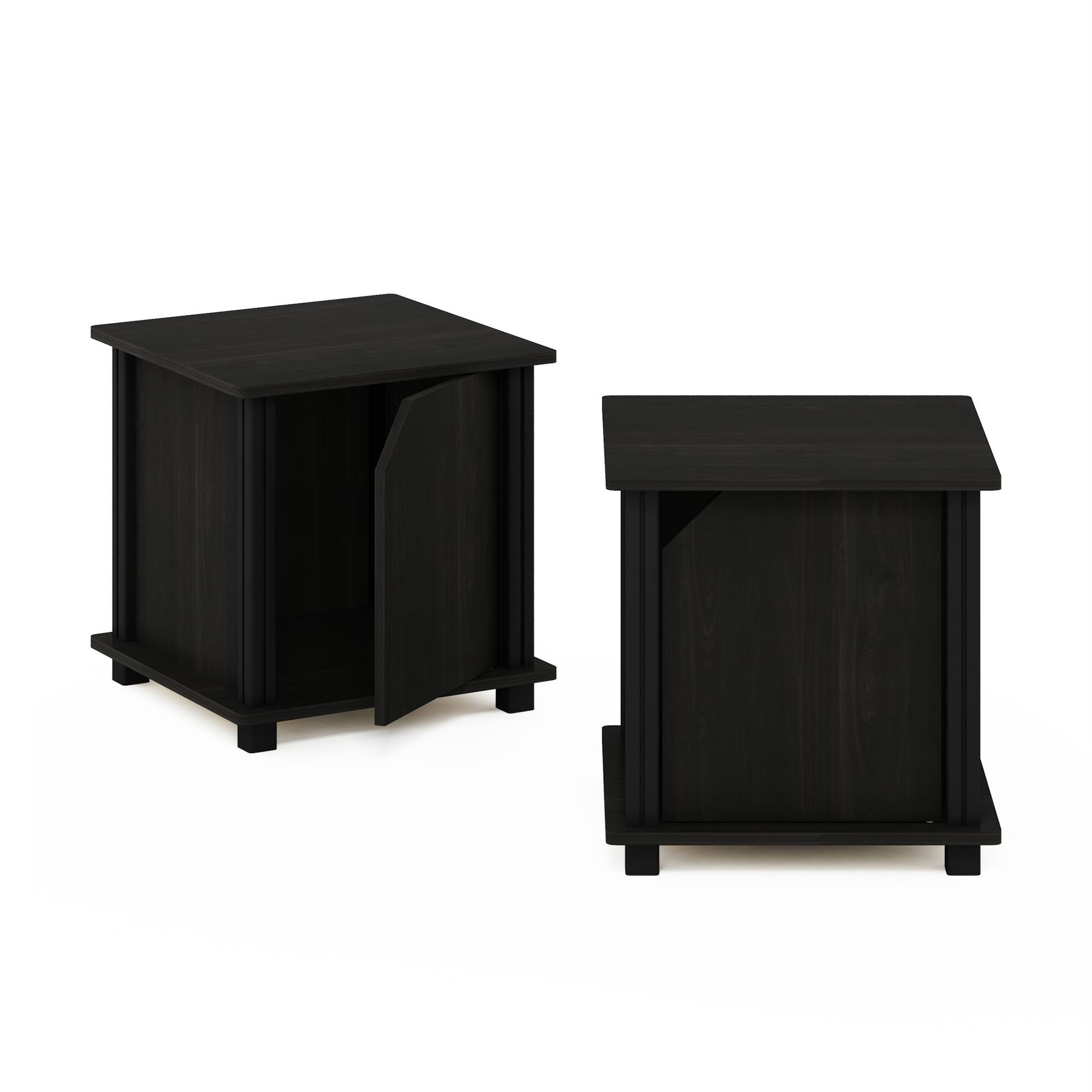 Front. Furinno - Simplistic End Table with Storage Set of 2 - Espresso/Black.