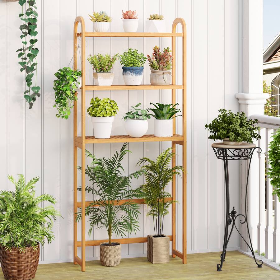 Pipe Rack Tier Layout Gymax Bamboo over the Toilet Storage Shelf w/3 tier Open Shelf ...