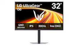 LG - 32" UltraGear G6 IPS QHD 200Hz 1ms G-SYNC Compatible FreeSync Premium Gaming Monitor with HDR10 (HDMI, DisplayPort) - Black