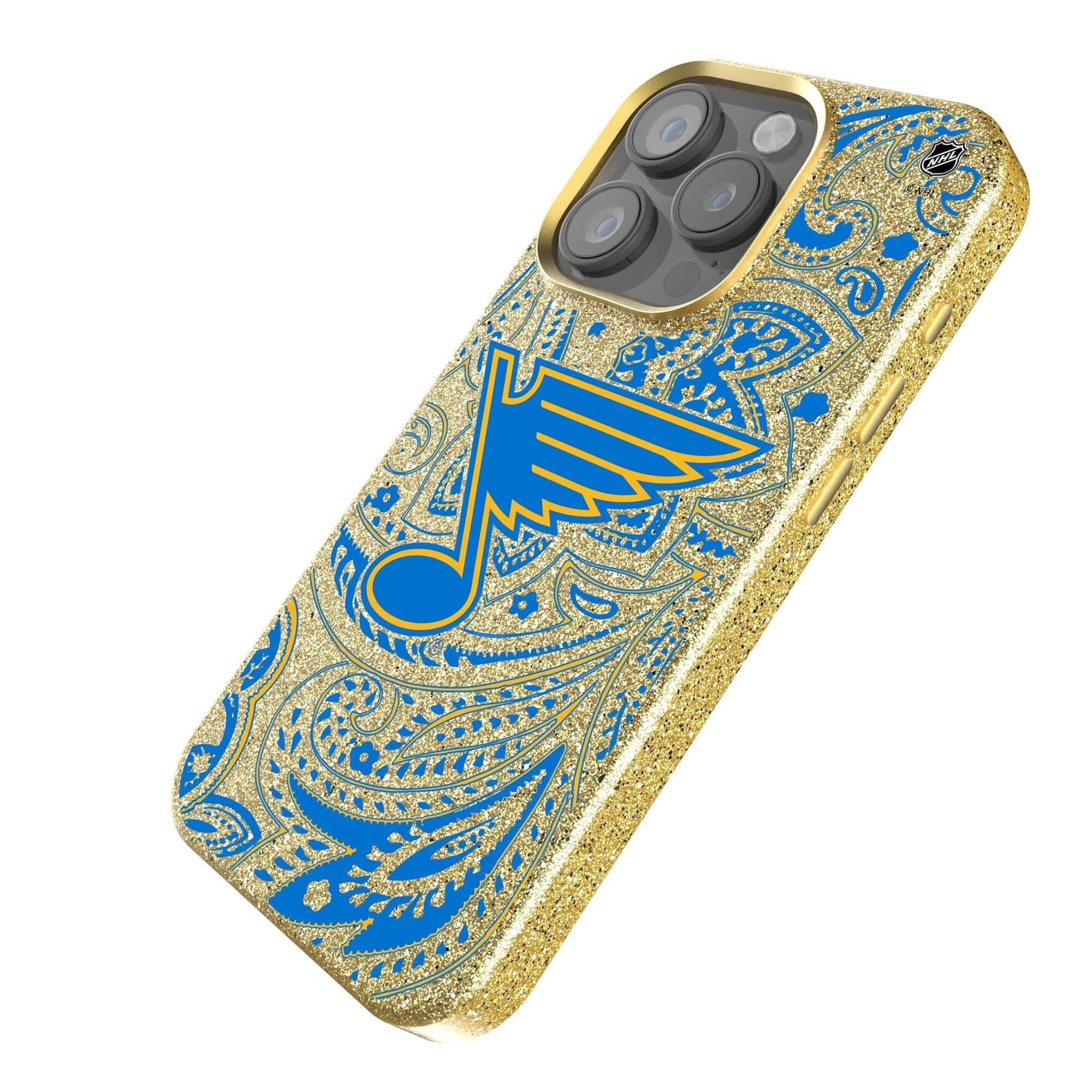 Alt View 1. Keyscaper - Gold St. Louis Blues Paisley Bling iPhone Case - 16 Pro - Gold.