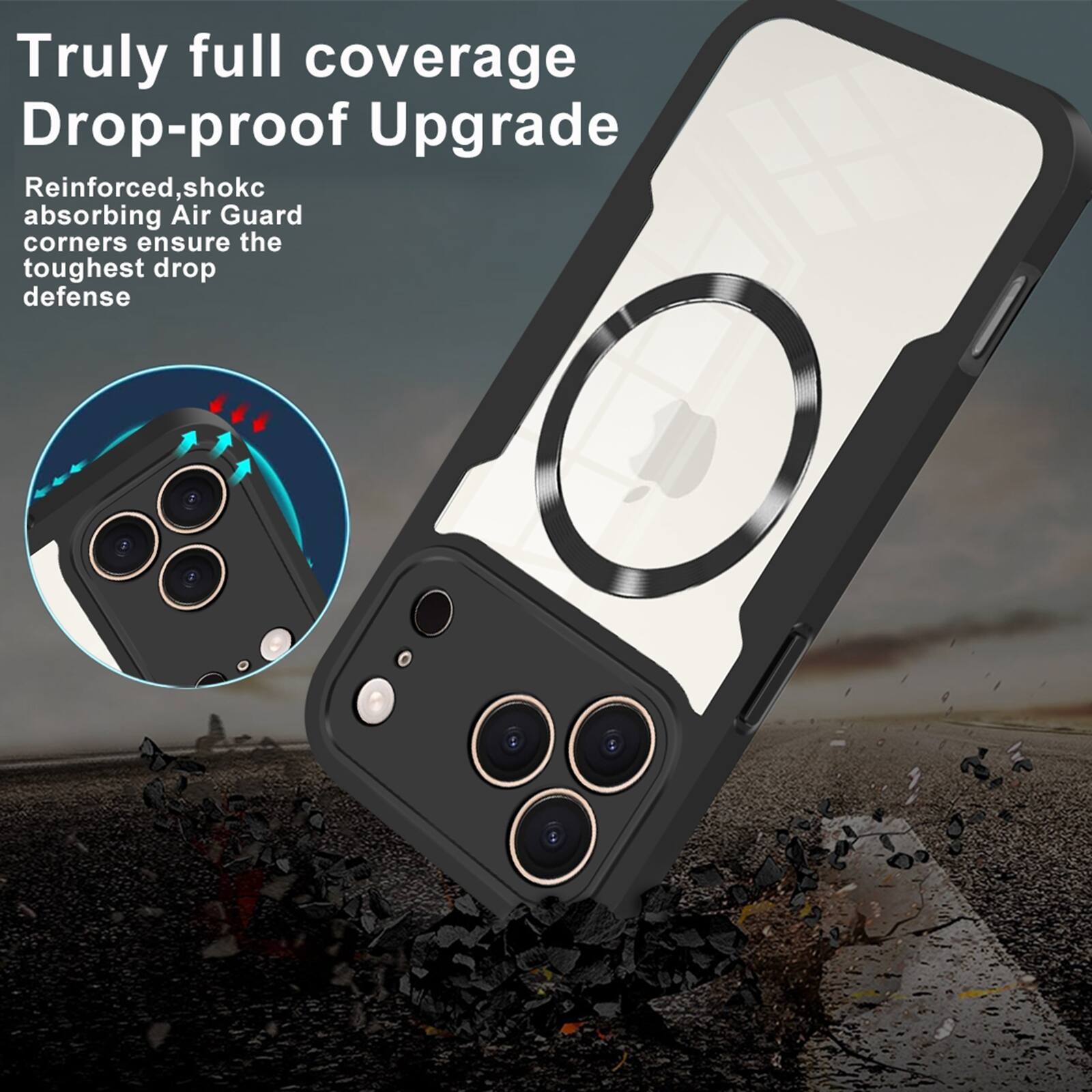 Truly full coverage Drop-proof Upgrade

Reinforced, shock absorbing Air Guard corners ensure the toughest drop defense