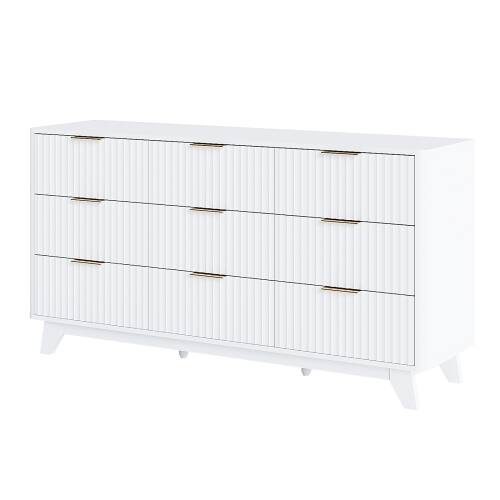 Alt View 2. Winado - 57"L Fluted Chest of Dresser Drawers with 9 Drawers Wide Boho Wood Chest of Drawers Organizer for Living Room Bedroom - White.