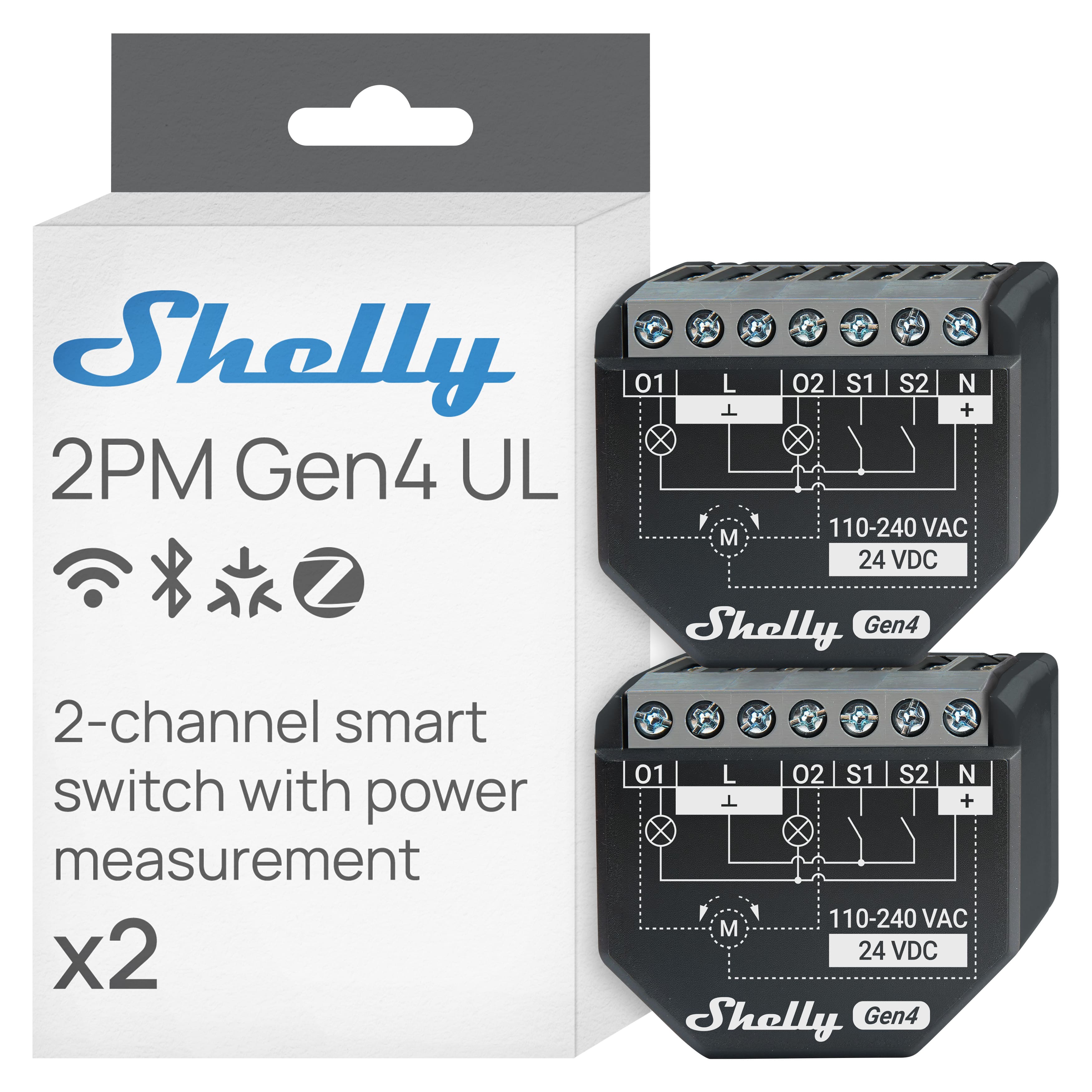 Shelly - 2PM Gen4 UL, Smart 2-channel Relay Switch with Power Metering, Wi-Fi, Matter, Home Automation, No Hub- 2 pack - Black price history on PriceWatchPro