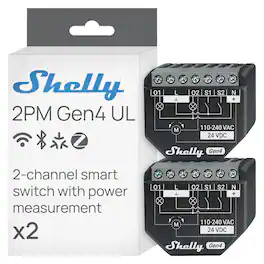Shelly - 2PM Gen4 UL, Smart 2-channel Relay Switch with Power Metering, Wi-Fi, Matter, Home Automation, No Hub- 2 pack - Black
