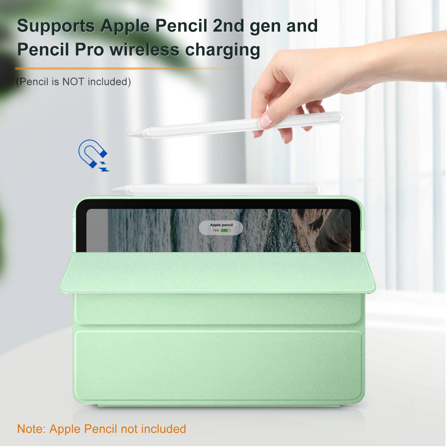 Supports Apple Pencil 2nd gen and Pencil Pro wireless charging  
(Pencil is NOT included)  

Note: Apple Pencil not included