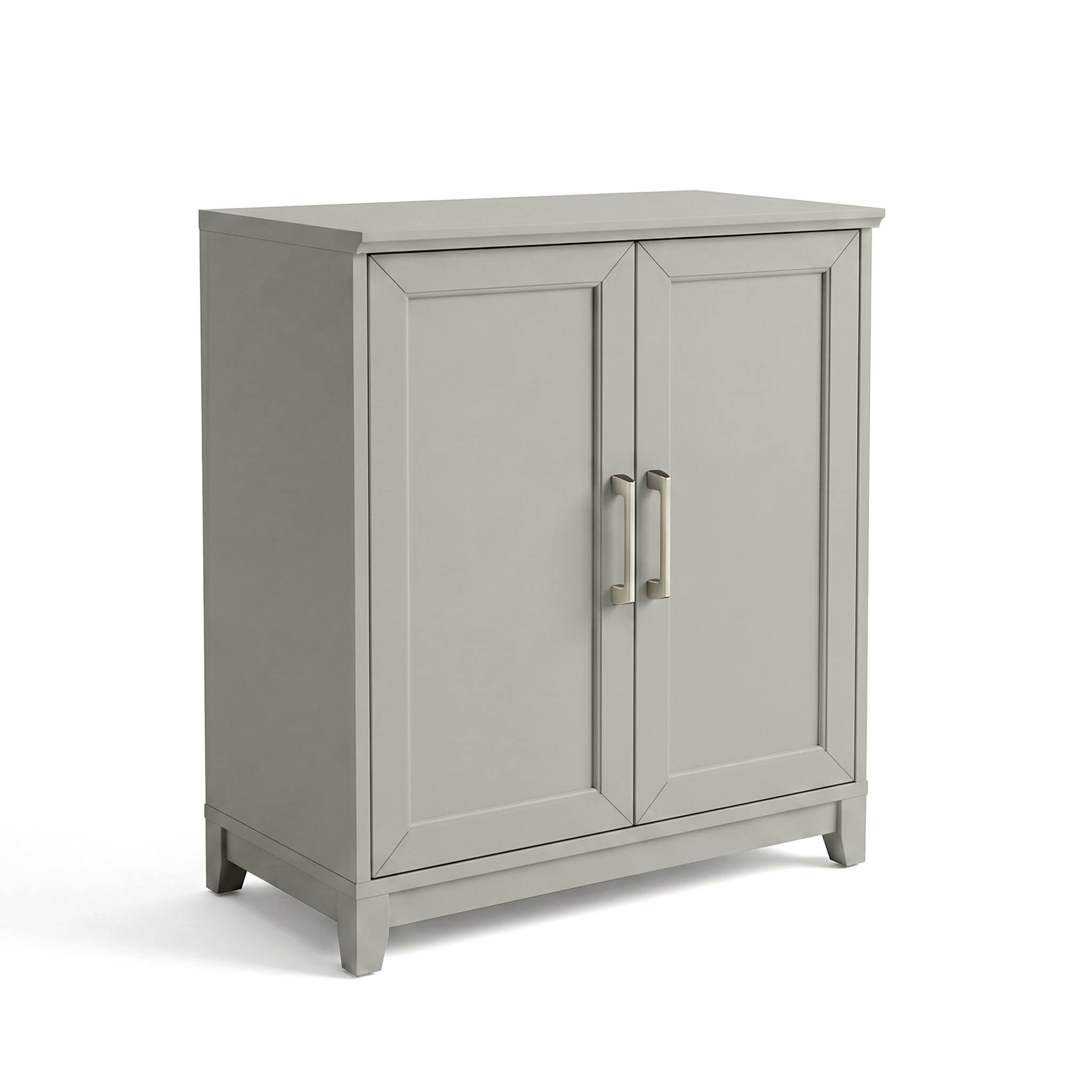Alt View 1. Martha Stewart - Bedford Modular Storage Cabinet with Adjustable Shelf, Soft-Close Doors, Solid Wood Frame and Legs - Bedford Gray/Brushed Stainless Steel Hardware.