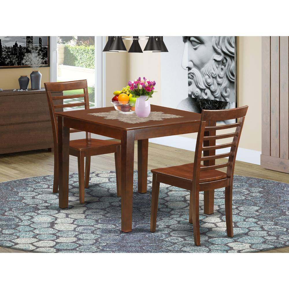 Back. East West Furniture - 3 PcKitchen Table set with a Dining Table and 2 Dining Chairs in Mahogany - Mahogany.