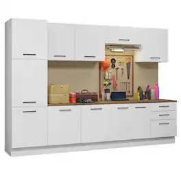 Madesa - Garage Storage Cabinet Set 125"L Multiple Compartments Pantry Base Cabinet Cupboard - White