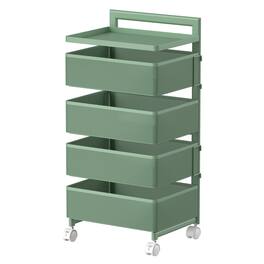 Malletson - 5-Tier Rotating Kitchen Storage Cart with Wheels, Metal Mesh Organizer for Fruits, Vegetables, and Kitchen Supplies - Green
