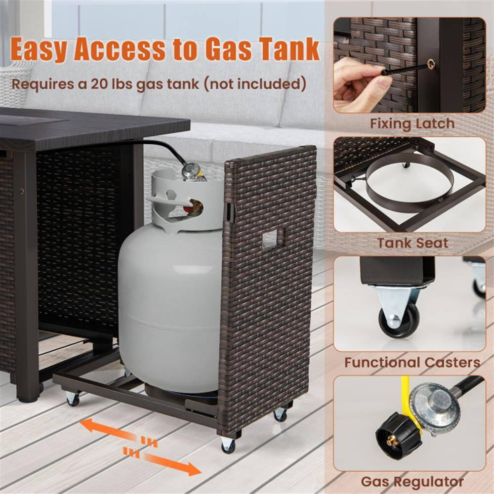 Easy Access to Gas Tank  
Requires a 20 lbs gas tank (not included)  

Fixing Latch  
Tank Seat  
Functional Casters  
Gas Regulator