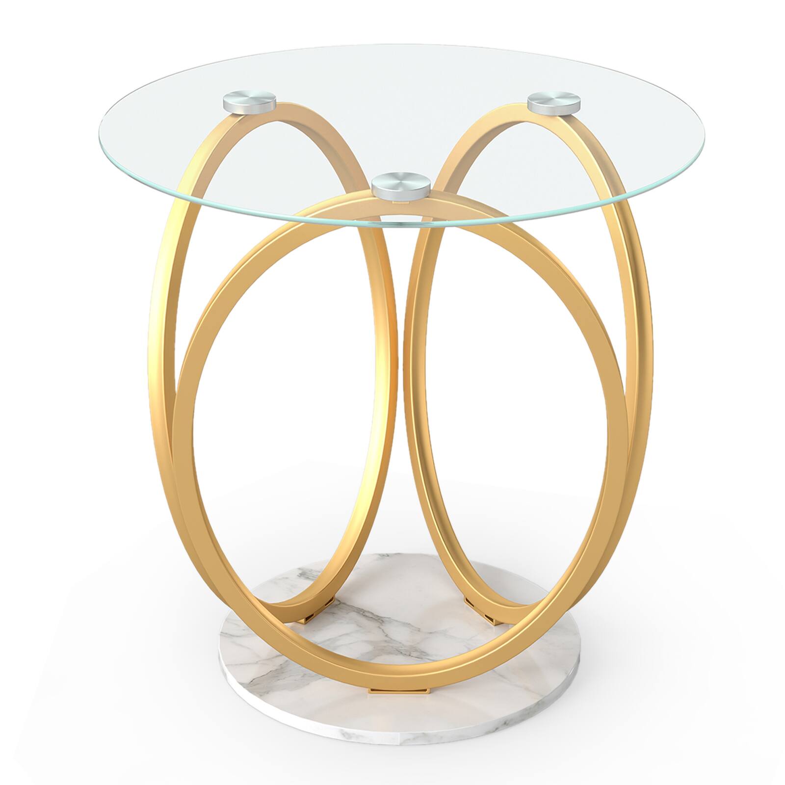 Alt View 9. Gymax - Gymax Round End Table Faux Marble Side Table w/Tempered Glass Tabletop & Metal Frame - Gold.