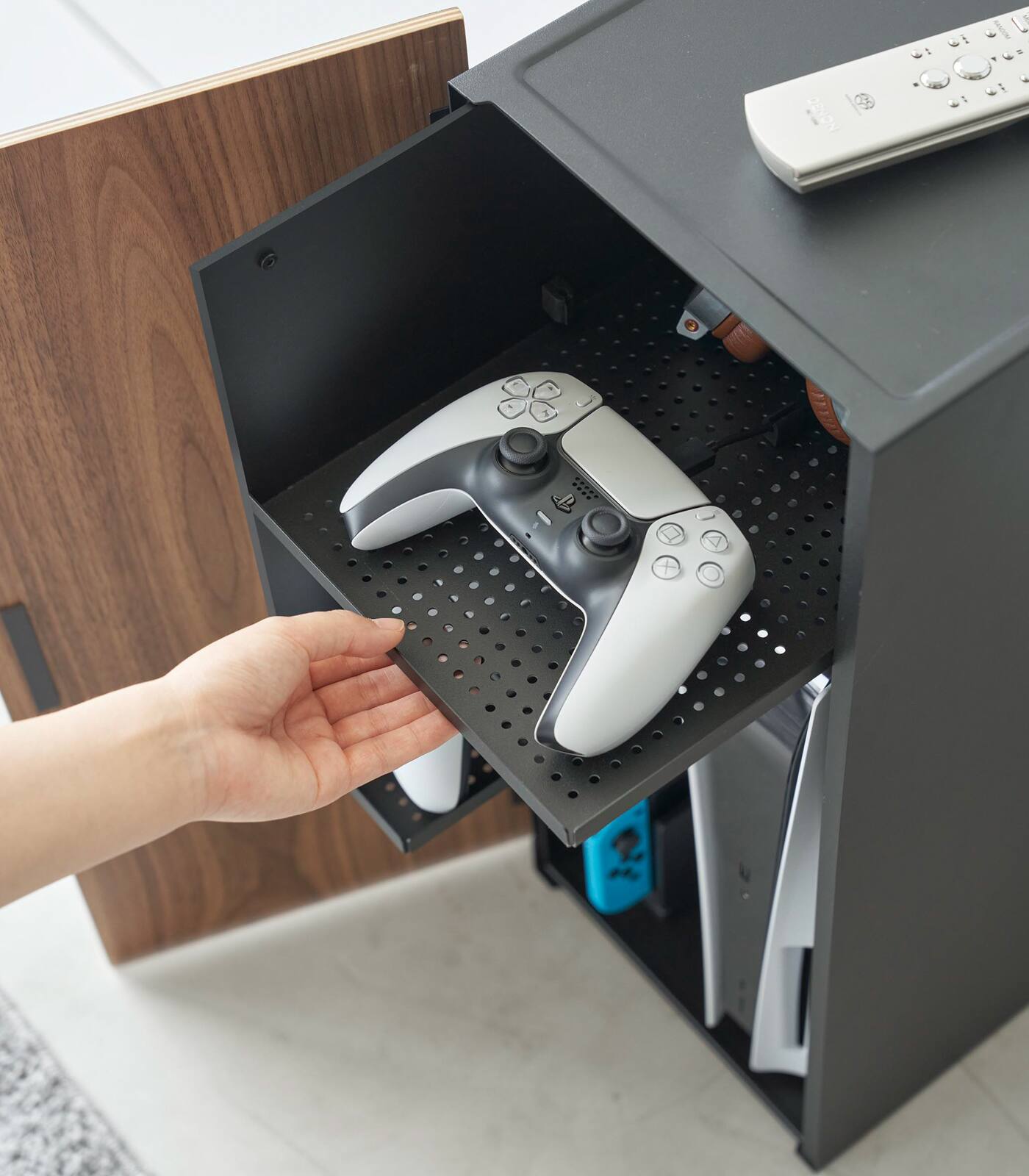 Left. Yamazaki Home - Video Game Storage Cabinet - Steel - Black.