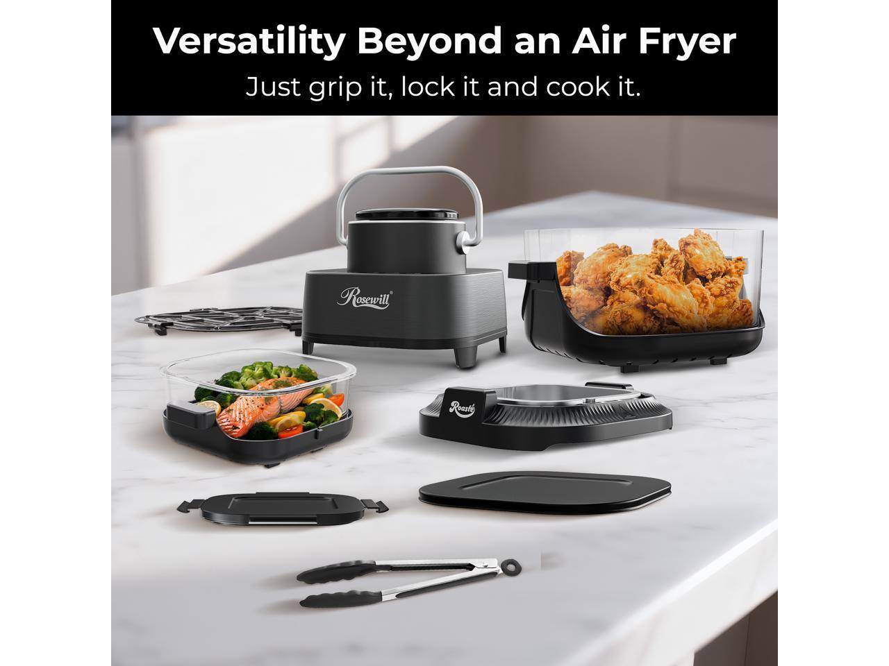 Versatility Beyond an Air Fryer  
Just grip it, lock it and cook it.