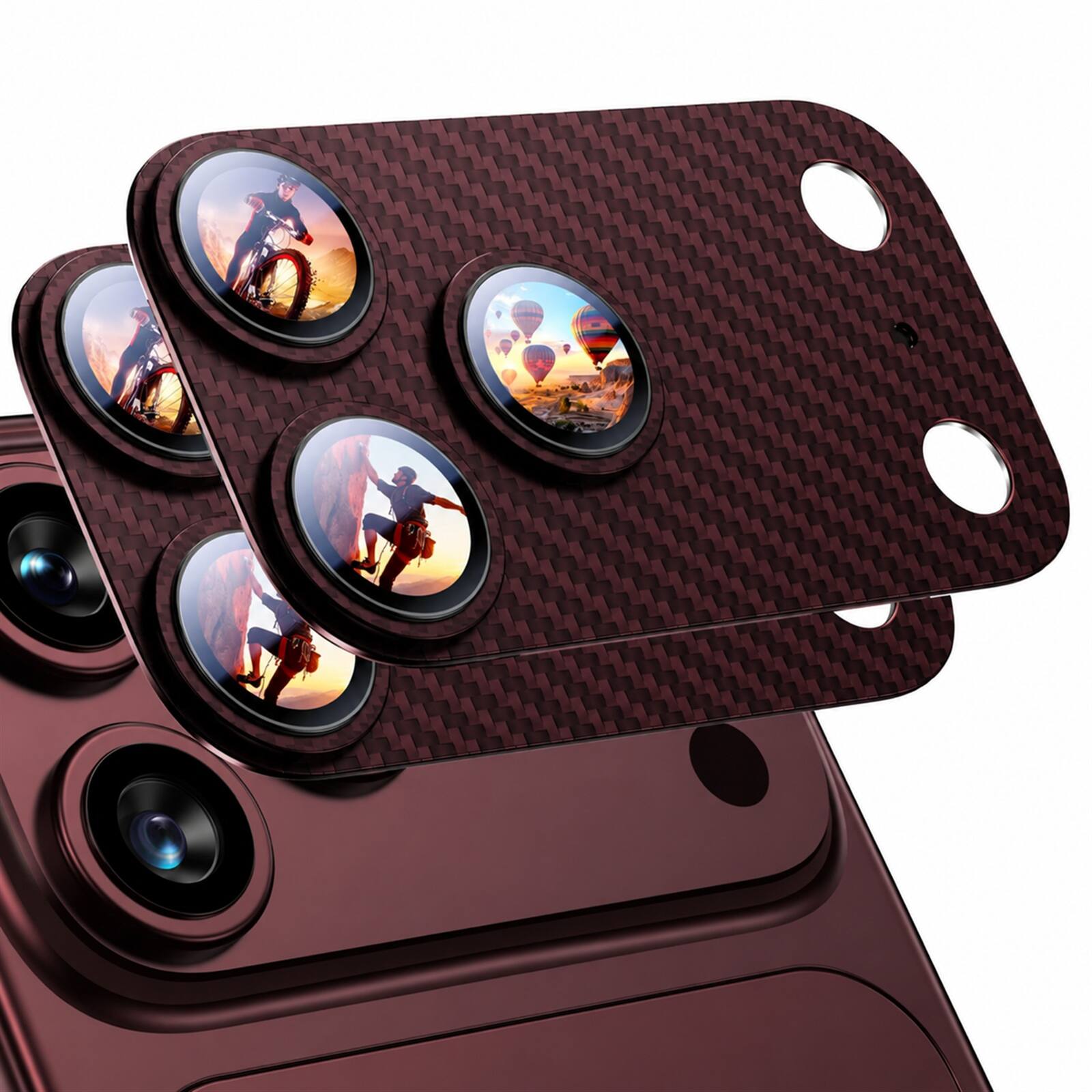 Front. Dteck - 2-Pack Camera Lens Protector for iPhone 18 Pro Fiber Texture Metal Tempered Glass Cover - Winered.