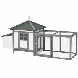 RYHNUYNE - 77 in Wooden Chicken Coop, Fir Wood Hen House, Nesting Box, Removable Tray, Ramp Run, Gray