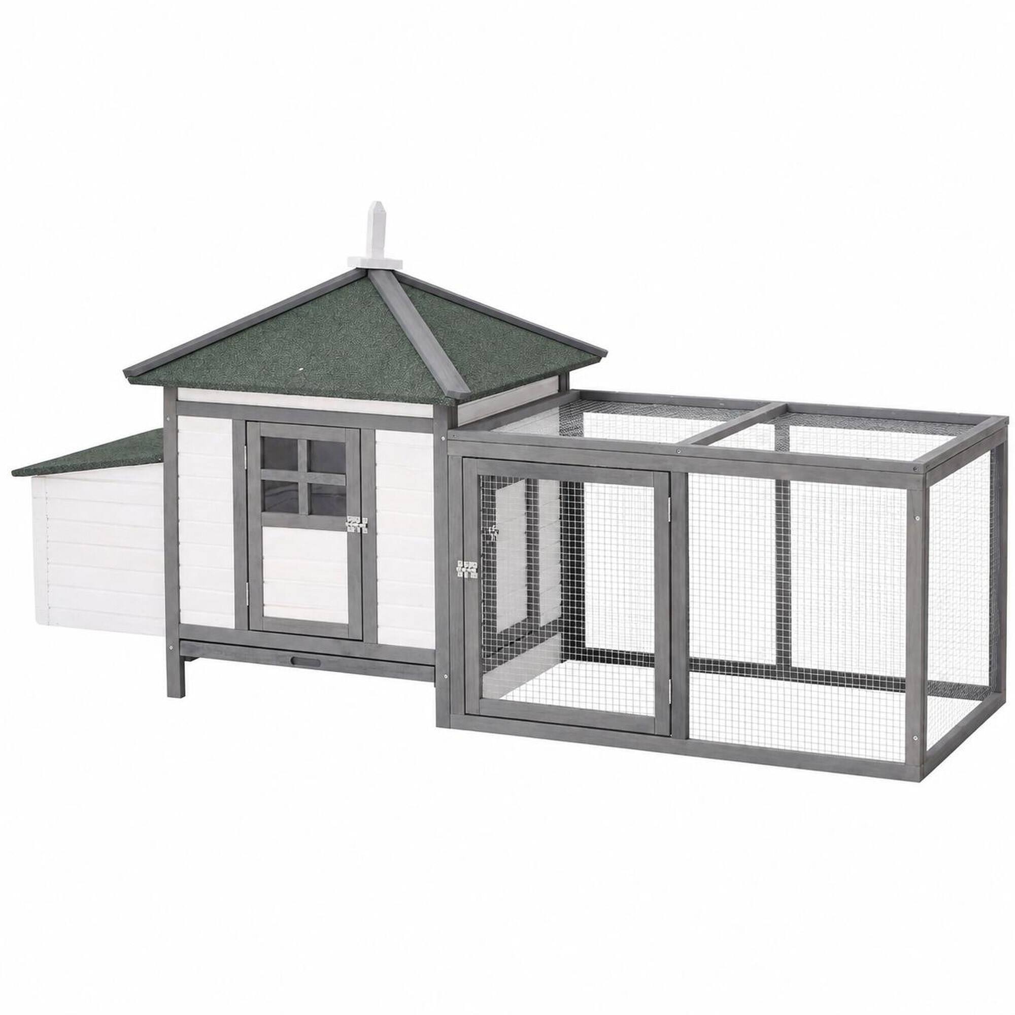 Front. RYHNUYNE - 77 in Wooden Chicken Coop, Fir Wood Hen House, Nesting Box, Removable Tray, Ramp Run, Gray.