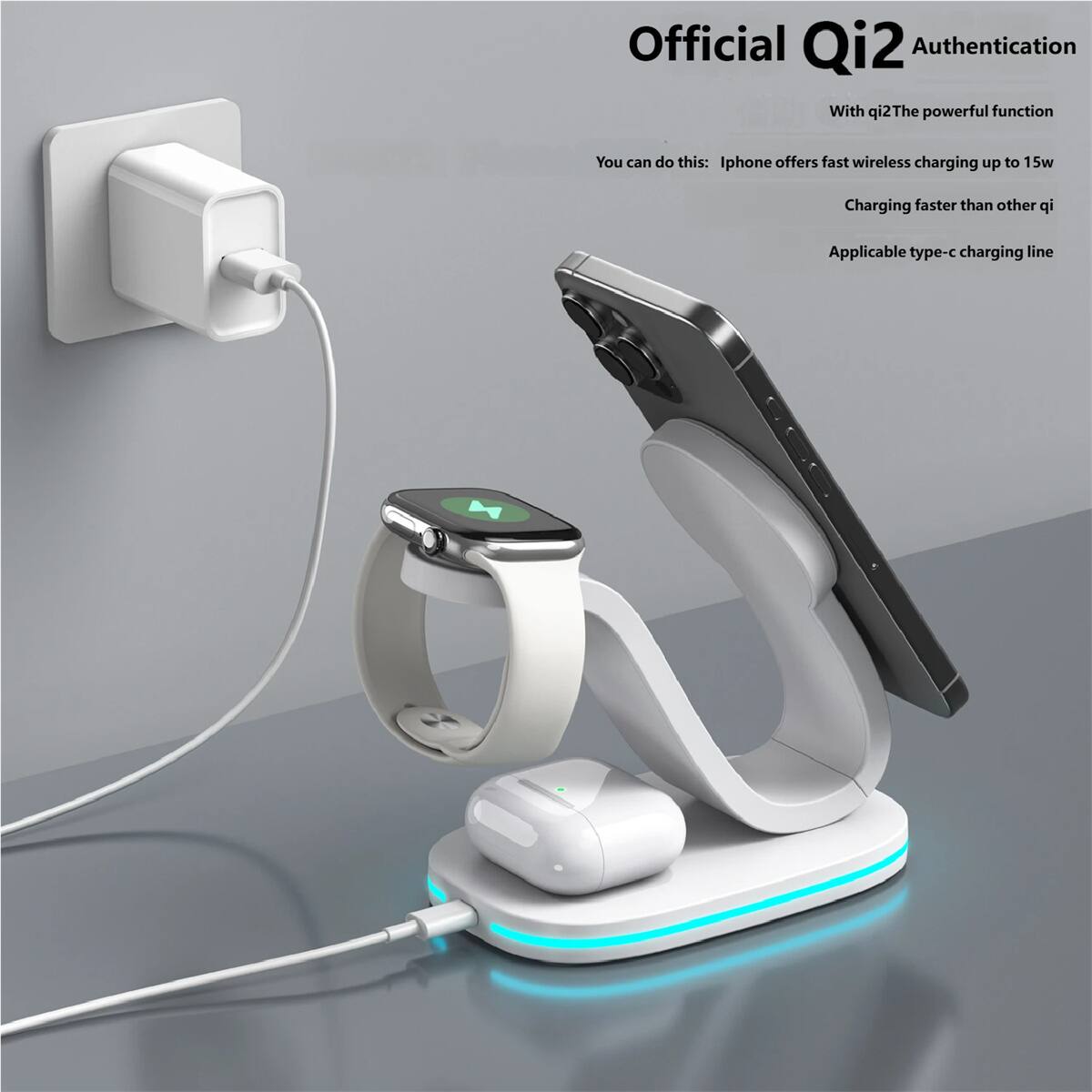 Official Qi2 Authentication  
With qi2The powerful function  

You can do this:  
Iphone offers fast wireless charging up to 15w  
Charging faster than other qi  
Applicable type-c charging line