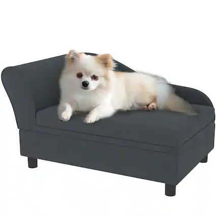Front. Pawhut - Luxury Dog Couch with Hidden Storage, Small Dog Sofa Bed with 2" Soft Foam, Puppies & Little Breeds - Dark Gray.