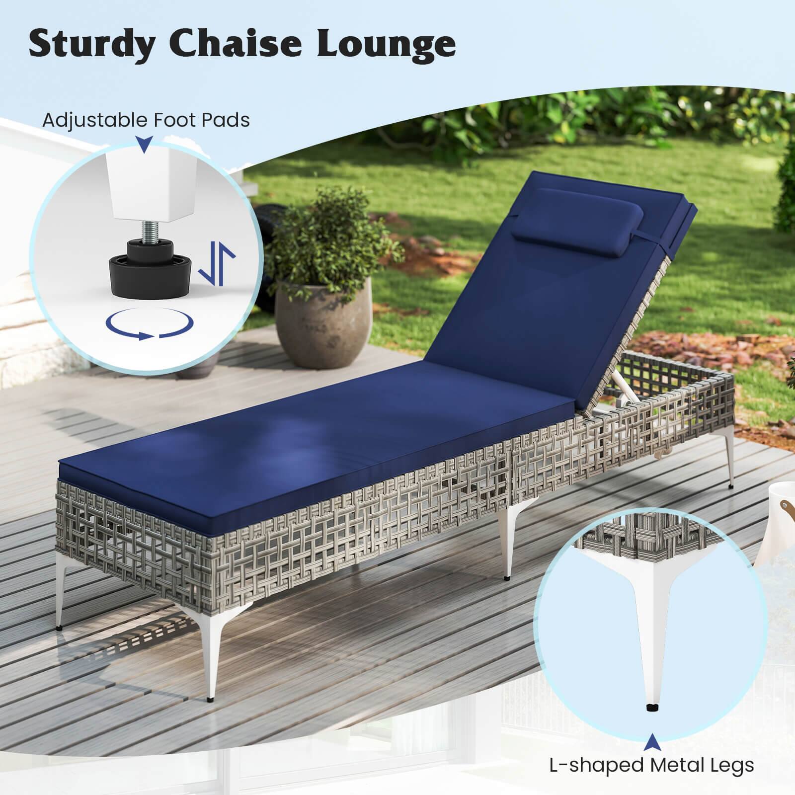Sturdy Chaise Lounge, Adjustable Foot Pads, L-shaped Metal Legs
