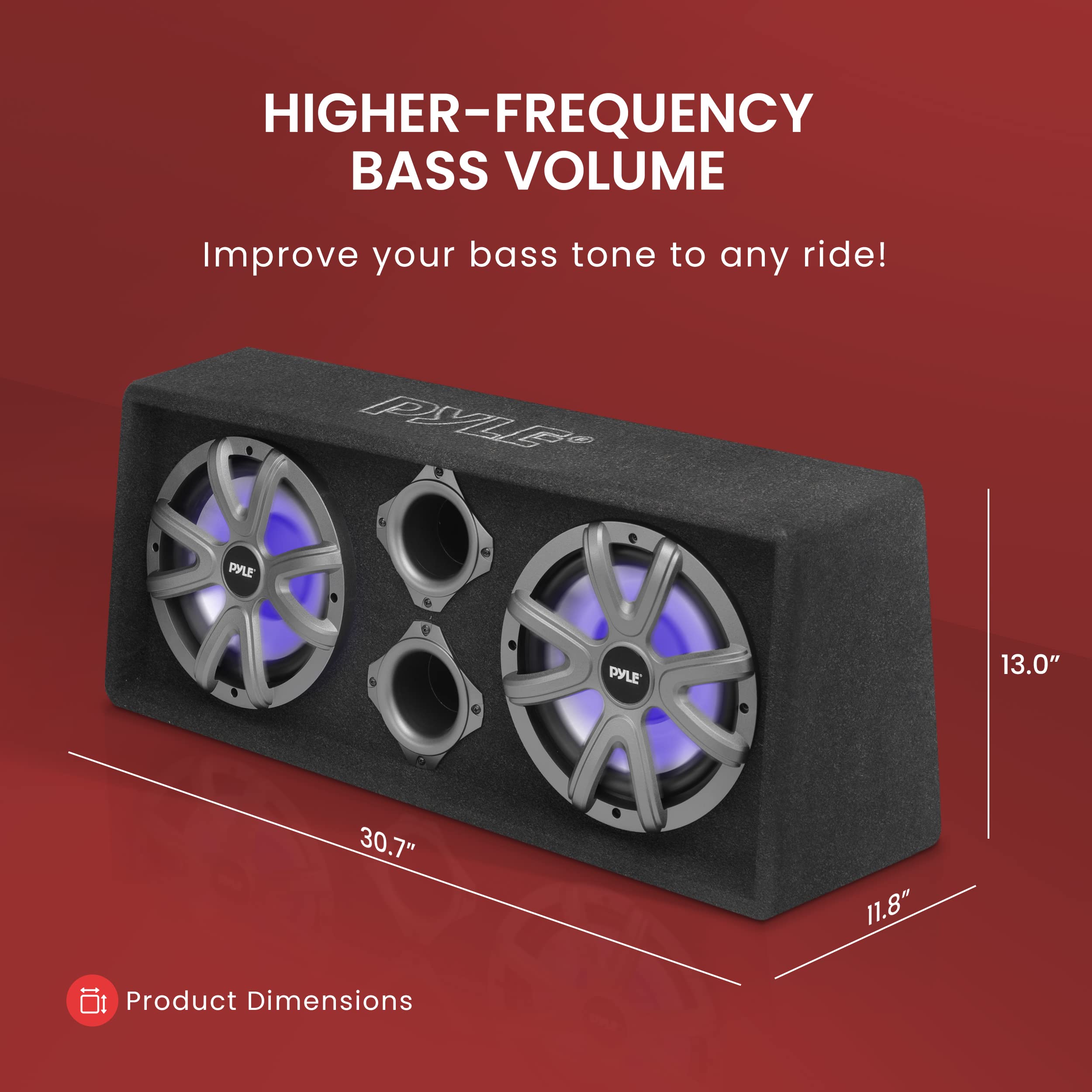 **HIGHER-FREQUENCY BASS VOLUME**

Improve your bass tone to any ride!

**Product Dimensions**
- 30.7" (width)
- 13.0" (height)
- 11.8" (depth)