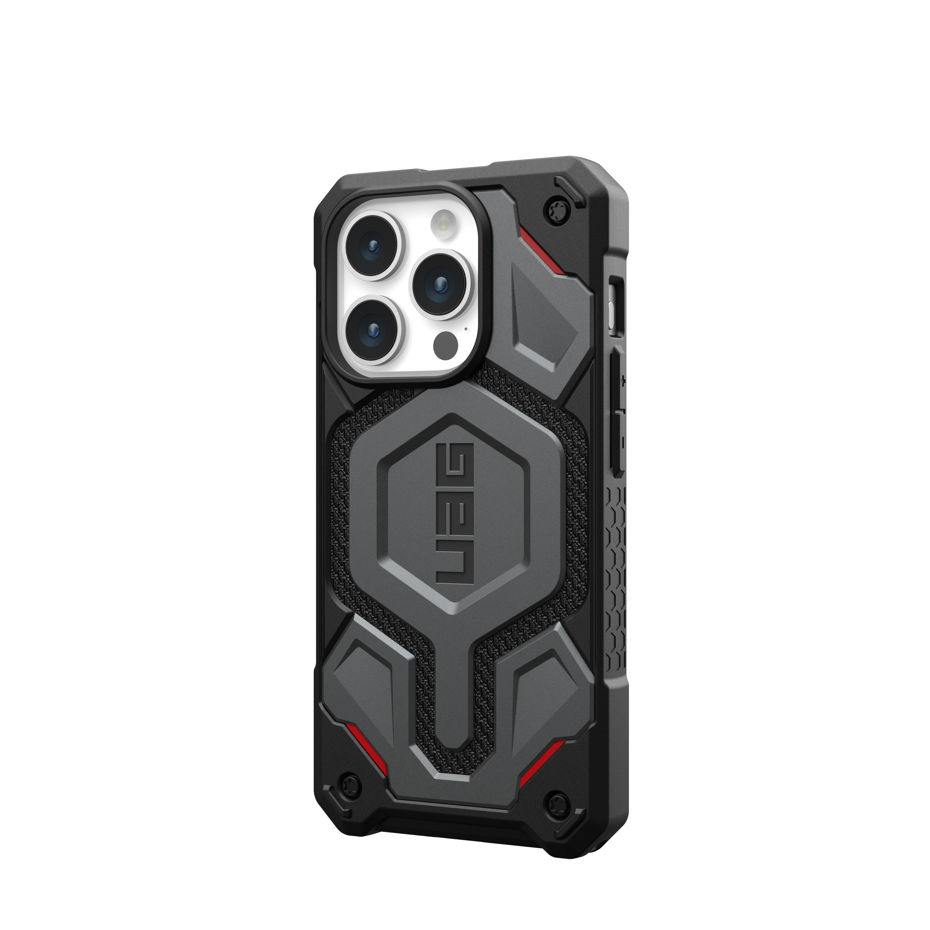 Angle. UAG - Monarch Pro Series Case with Magsafe for Apple iPhone 15 Pro - Kevlar Silver.