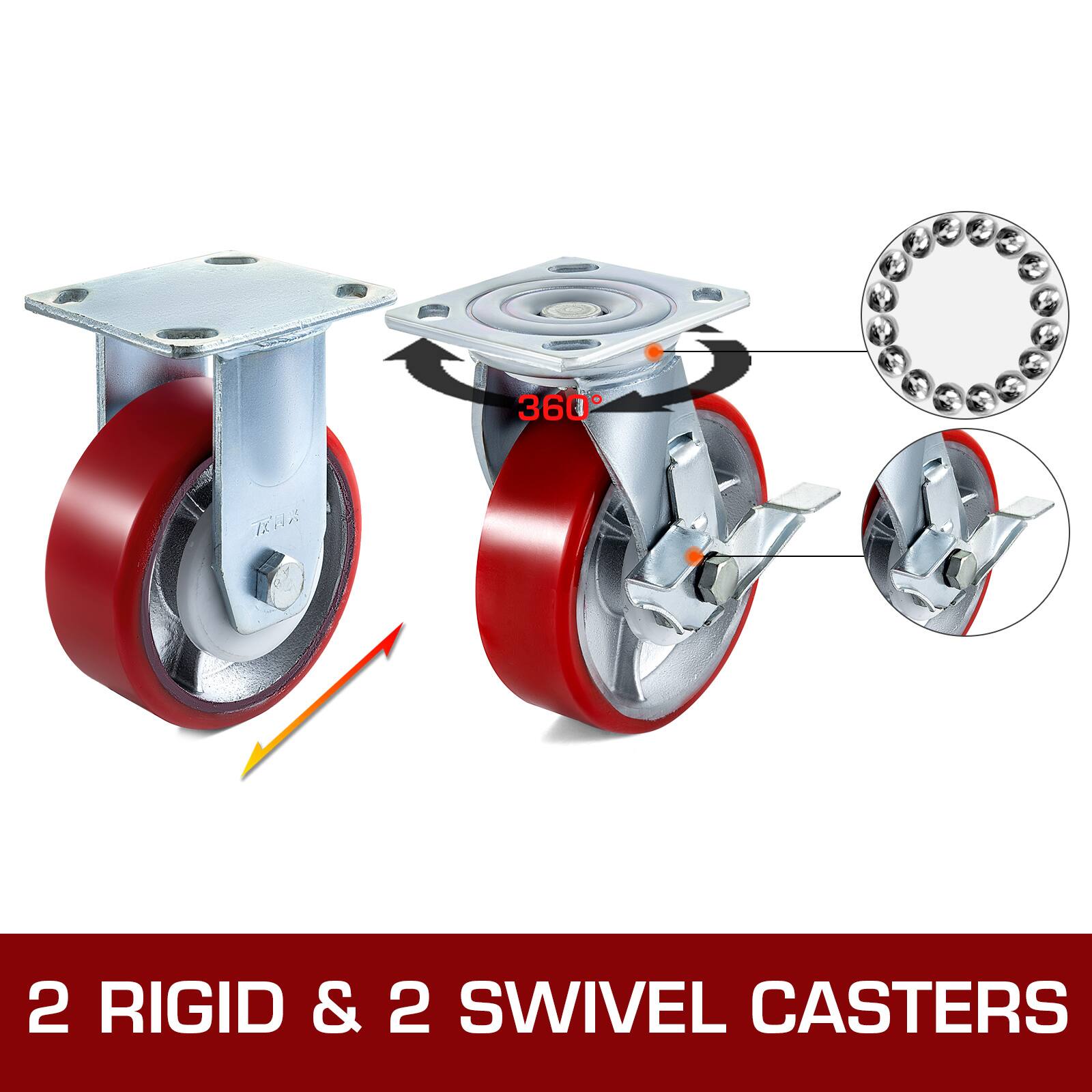 2 RIGID & 2 SWIVEL CASTERS