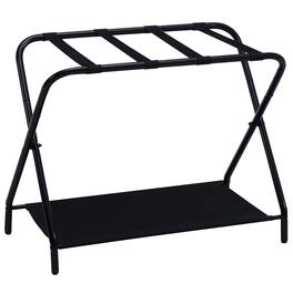Kings Brand Furniture - Foldable Luggage Rack with Straps Heavy Duty Suitcase Stand - Black
