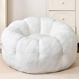 Fabibe - Bean Bag Chairs for Adults, Teens Beanbag Reading Chair with Petal Arm Rest, Comfy Faux Fur Fluffy Bean Bag for Youth Li - 36" White