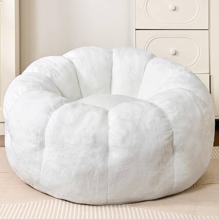 Front. JETRANSPORT - Bean Bag Chairs For Adults Teens Beanbag Reading Chair With Petal Arm Rest Comfy Faux Fluffy Living Room - 36" White.