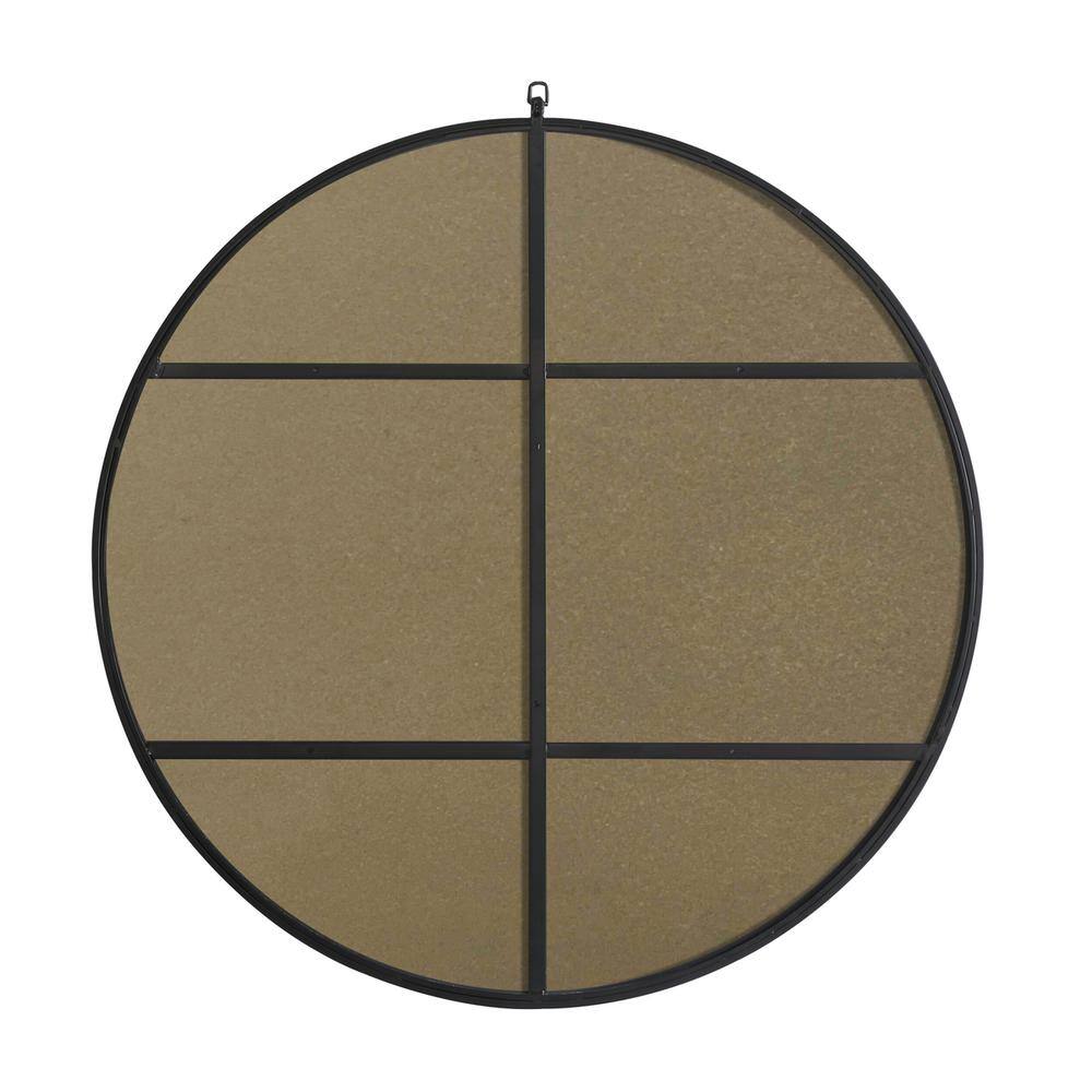 Back. Elegant Decor - Metal frame Round Mirror with decorative hook 42 inch Black finish - Black.