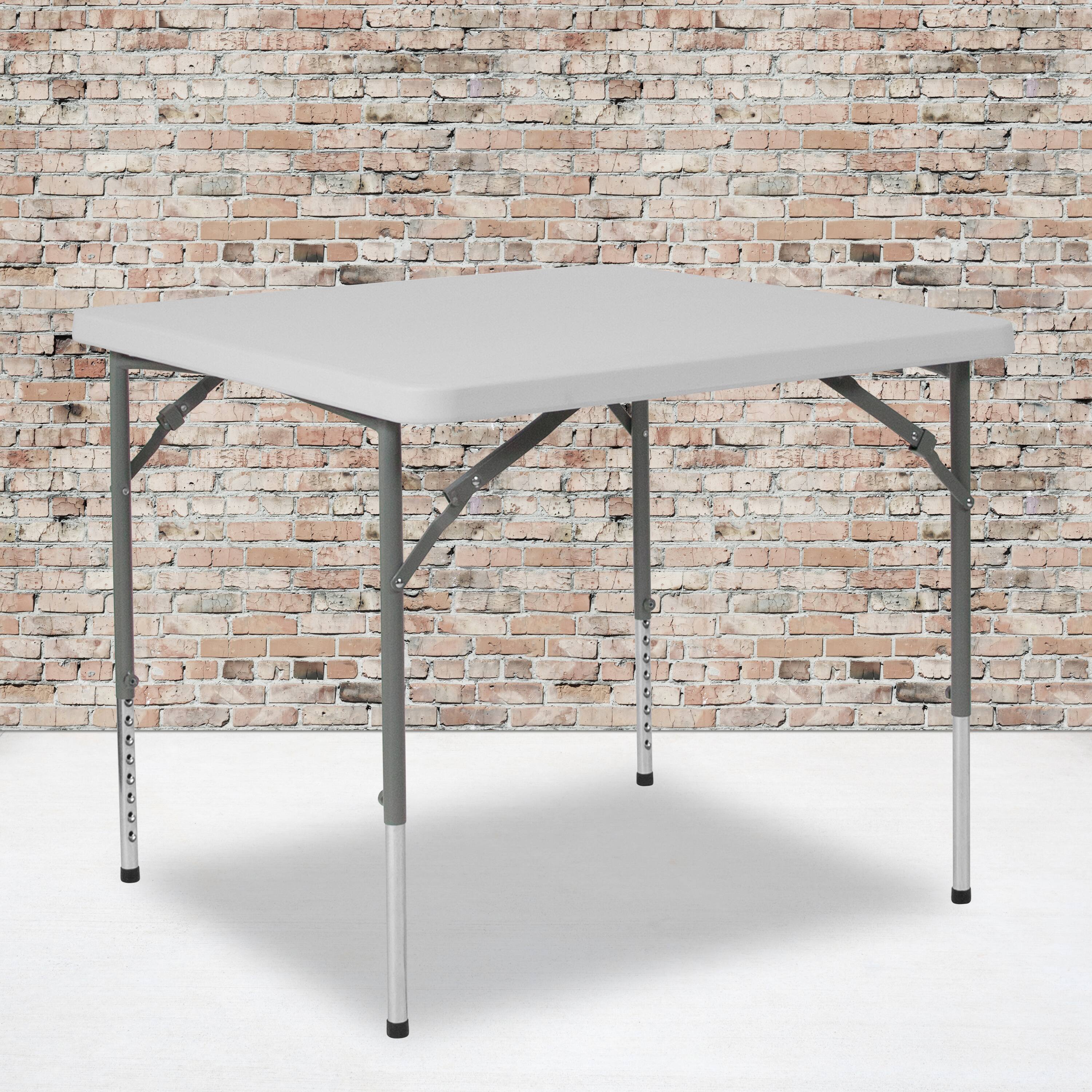 Alt View 1. Emma + Oliver - 2.79-Foot Square Height Adjustable Plastic Folding Table - Granite White.