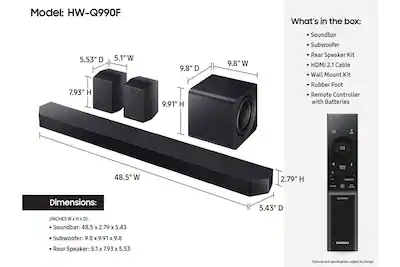 Samsung Q Series Soundbar HW Q990F ch w/ Subwoofer and Rear