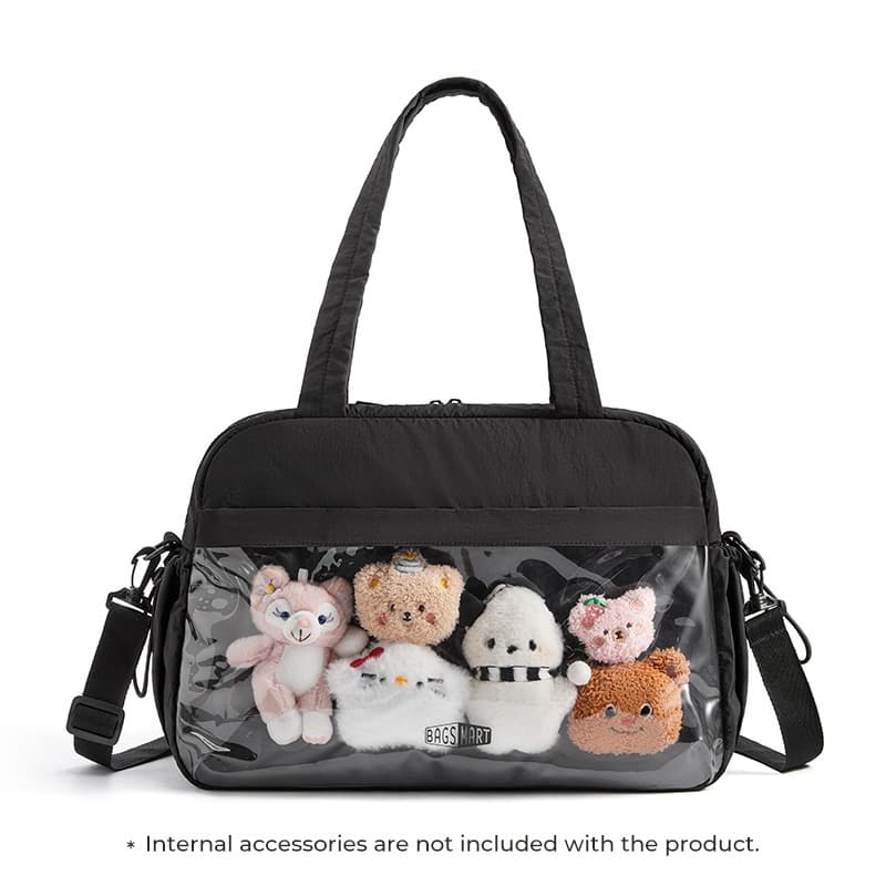 Bagsmart - Puffy Water-Resistant Gym & Travel Duffle Bag Ita Bag with Transparent Display Pocket, Lightweight Daily Shoulder Tote - Black