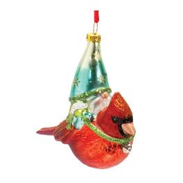 BreeBe - Glass Gnome and Cardinal Bird Ornament (Set of 6) - Red, Green