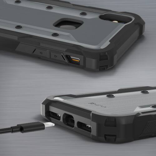 Angle. Vena - vArmor Holster Belt Clip Kickstand Case for Apple iPhone XR (6.1") - Black (TPU) / Space Gray (PC) - Gray.