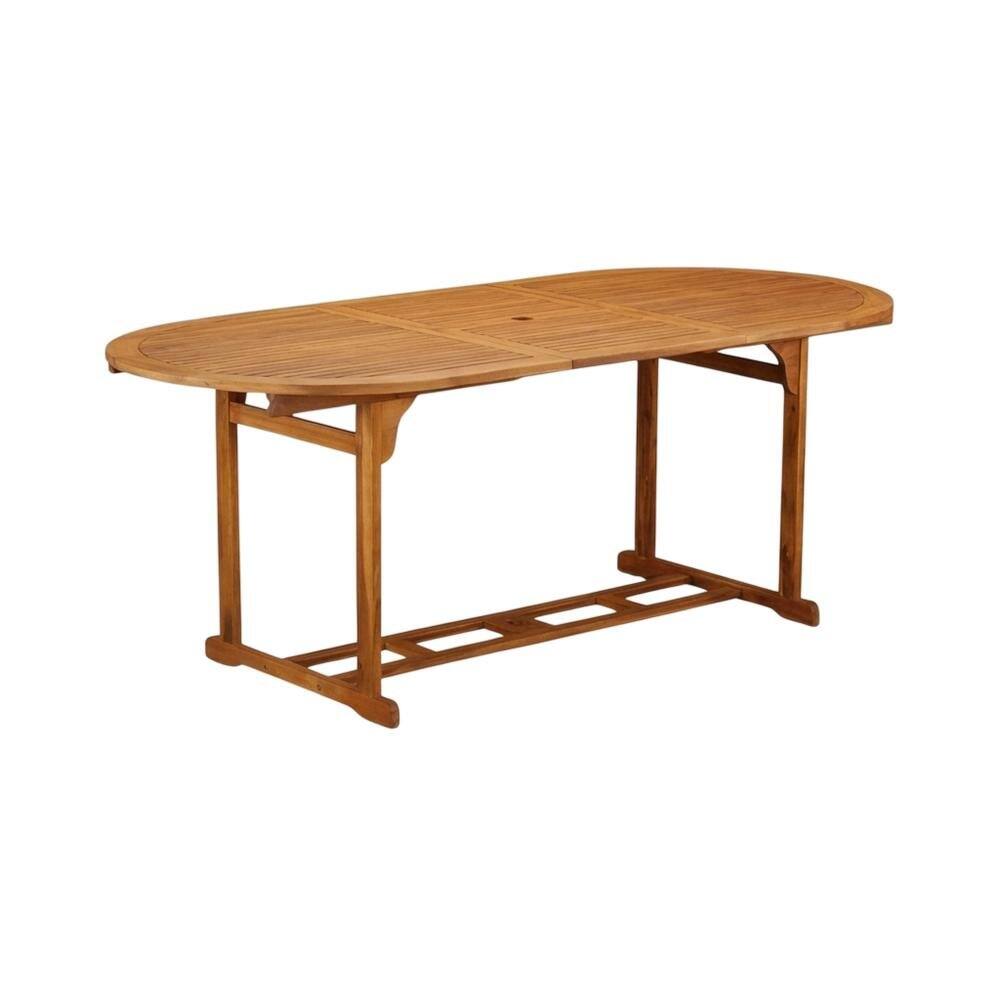Left. Outdoor Escape - 7-Piece Outdoor Patio Dining Set with Oval Acacia Wood Table and 6 Chairs - Brown.