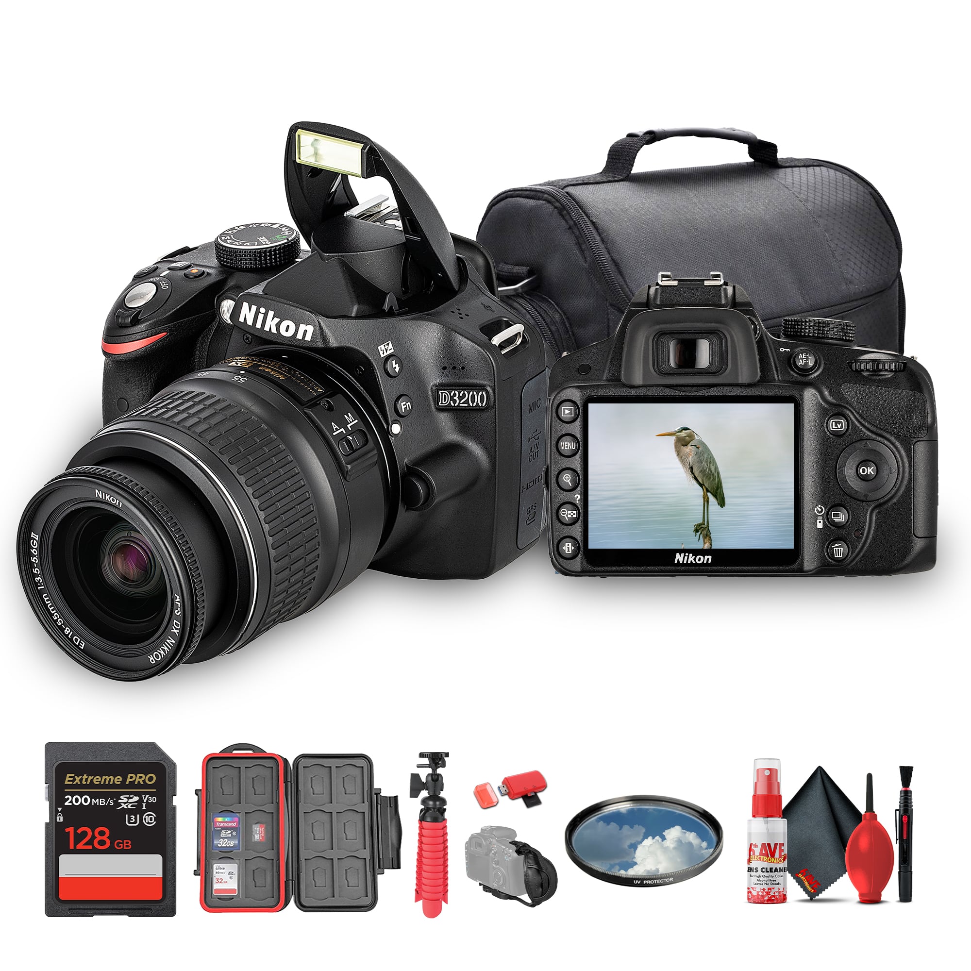 Nikon - D3200 DSLR Camera with 18-55mm VR Lens– 24.2MP, Full HD 1080p Video + More (Bundle) (International Model)