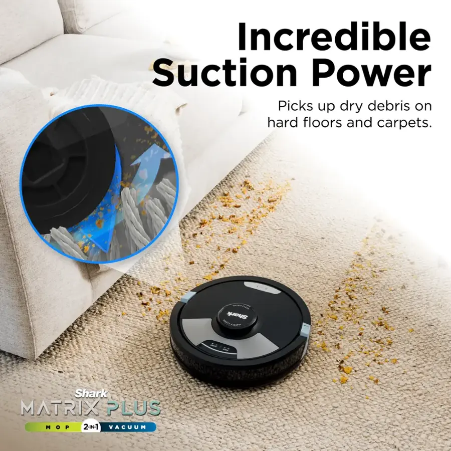 Incredible Suction Power Picks up dry debris on hard floors and carpets. Shark Matrix Plus Mop 2-in-1 Vacuum.